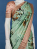 Mint Green Floral Printed Design Tussar Saree