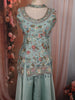 Mint Green Floral Sequins and Beads Embroidered Design Satin Palazzo Suit with Choker Dupatta