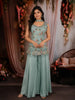 Mint Green Floral Sequins and Beads Embroidered Design Satin Palazzo Suit with Choker Dupatta