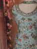 Mint Green Floral Sequins and Beads Embroidered Design Satin Palazzo Suit with Choker Dupatta