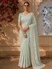 Mint Green Floral Vine Sequins Embroidered Design Chiffon Party Wear Saree with Designer Border