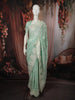 Mint Green Floral Vine Sequins Embroidered Design Chiffon Party Wear Saree with Designer Border