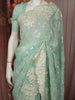 Mint Green Floral Vine Sequins Embroidered Design Chiffon Party Wear Saree with Designer Border