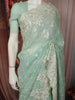 Mint Green Floral Vine Sequins Embroidered Design Chiffon Party Wear Saree with Designer Border