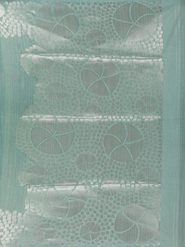 Mint Green Geometric Design Semi Tissue Saree - Diadem