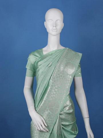 Mint Green Geometric Design Semi Tissue Saree - Diadem