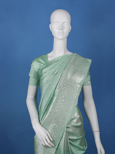 Mint Green Geometric Design Semi Tissue Saree - Diadem