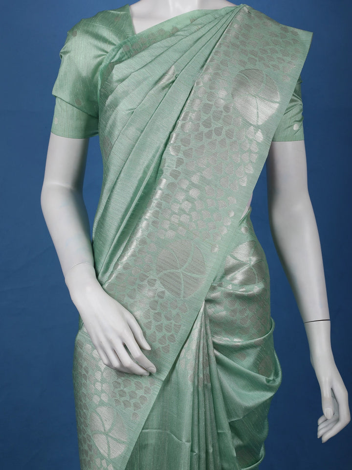 Mint Green Geometric Design Semi Tissue Saree - Diadem