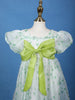 Mint Green Heart Print Party Synthetic Frock with Puff Sleeves & Bow - Diadem