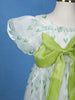 Mint Green Heart Print Party Synthetic Frock with Puff Sleeves & Bow - Diadem