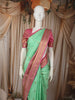 Mint Green Leaf Butta Zari Woven Design Pure Kanchipuram Silk Saree with Contrast Varisai Pattu Border