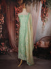 Mint Green Leaf Vine Printed Design Cotton Unstitched Salwar Material with Dupatta