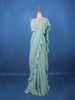 Mint Green Ruffle Drape Georgette Ready To Wear Saree with Sequin Embroidered Blouse - Diadem