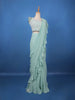 Mint Green Ruffle Drape Georgette Ready To Wear Saree with Sequin Embroidered Blouse - Diadem