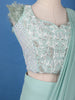 Mint Green Ruffle Drape Georgette Ready To Wear Saree with Sequin Embroidered Blouse - Diadem