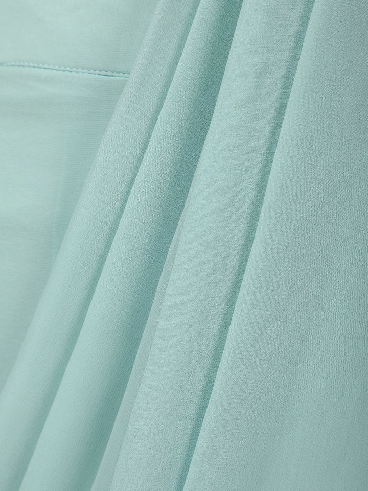 Mint Green Ruffle Drape Georgette Ready To Wear Saree with Sequin Embroidered Blouse - Diadem
