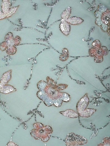 Mint Green Sequins Design Georgette Saree - Diadem