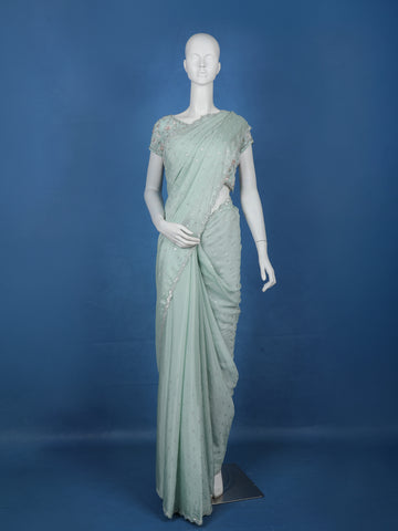 Mint Green Sequins Design Georgette Saree - Diadem