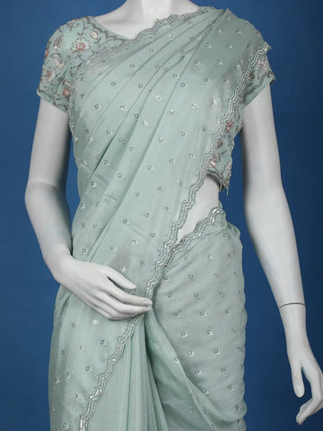 Mint Green Sequins Design Georgette Saree - Diadem