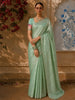 Mint Green Striped Woven Design Pure Tissue Silk Fancy Saree with Scalloped Border