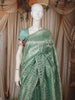 Mint Green Striped Woven Design Pure Tissue Silk Fancy Saree with Scalloped Border