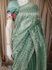 Mint Green Striped Woven Design Pure Tissue Silk Fancy Saree with Scalloped Border