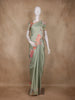Mint Green Stripes And Floral Printed Tussar Silk Saree