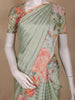 Mint Green Stripes And Floral Printed Tussar Silk Saree