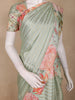Mint Green Stripes And Floral Printed Tussar Silk Saree