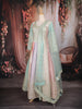 Mint Green and Pastel Multi-Shade Sequins Embroidered Satin Anarkali Gown with Dupatta