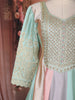 Mint Green and Pastel Multi-Shade Sequins Embroidered Satin Anarkali Gown with Dupatta