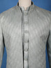 Mint Grey Raw Silk Sherwani Suit with Jacquard Pattern - Diadem