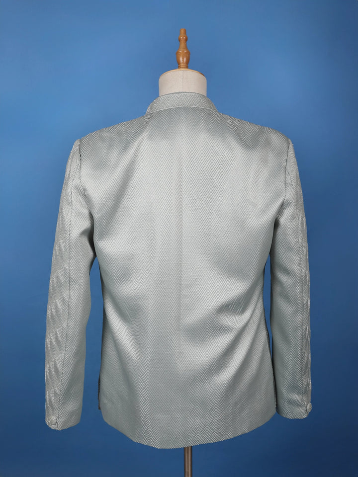 Mint Grey Raw Silk Sherwani Suit with Jacquard Pattern - Diadem