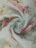 Mint Sage Green Floral Printed Design Banarasi Saree with Contrast Ivory Border