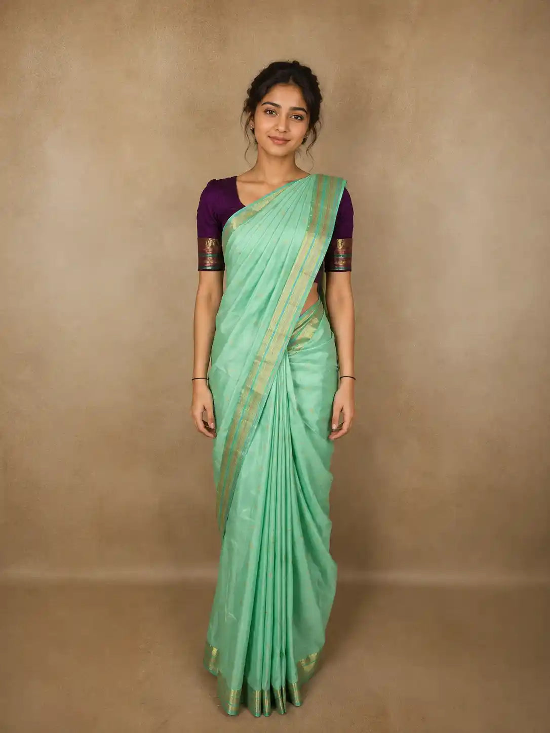 Mint Aqua Green Butta Woven Design Pure Kanchipuram Silk Saree with Zari Border