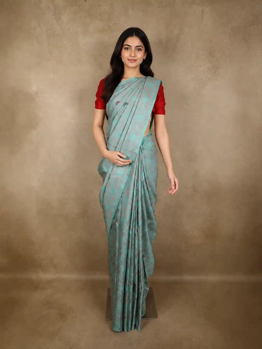 Mint Blue Floral Zari Woven Design Pure Kanchipuram Silk Saree