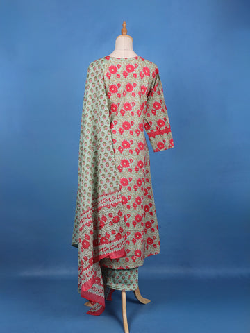 Mint Green Floral Design Printed Cotton Salwar Suit - Diadem