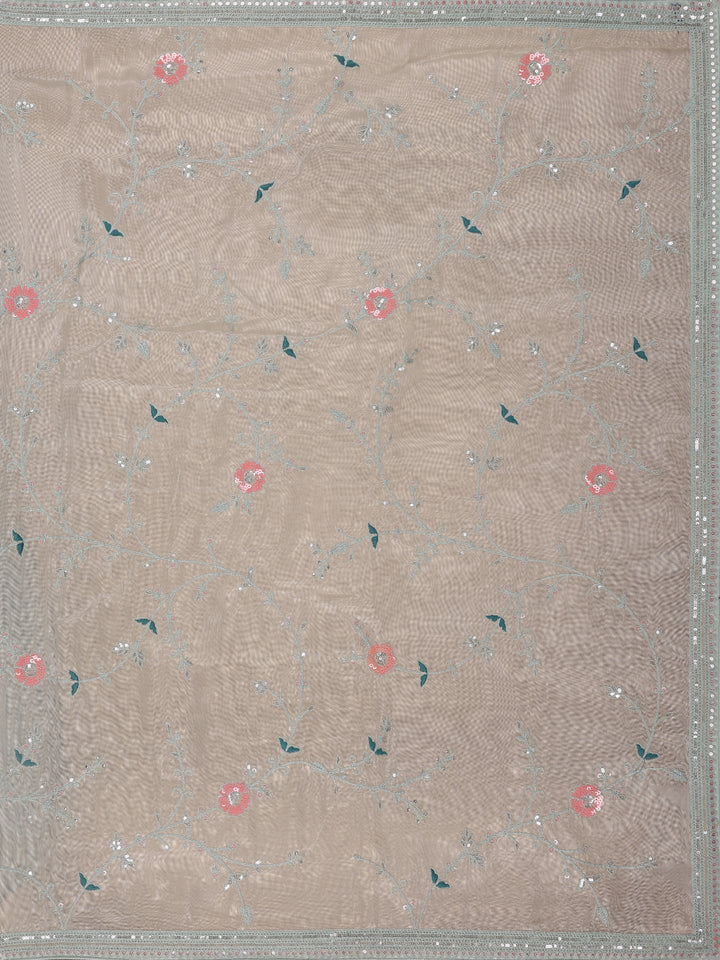 Mint Green Floral Embroidered Organza Designer Saree - Diadem