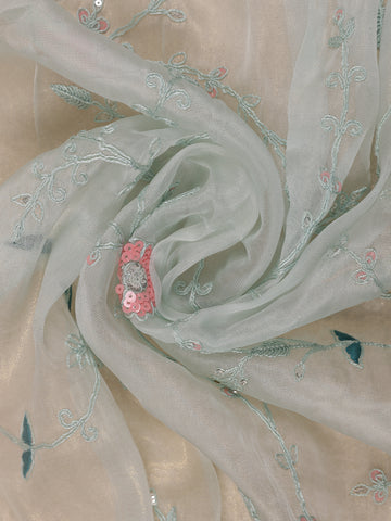 Mint Green Floral Embroidered Organza Designer Saree - Diadem