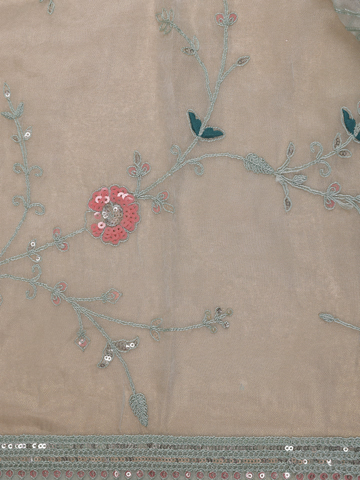 Mint Green Floral Embroidered Organza Designer Saree - Diadem