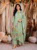 Mint Green Floral Painted Cotton Salwar Suit with Dupatta