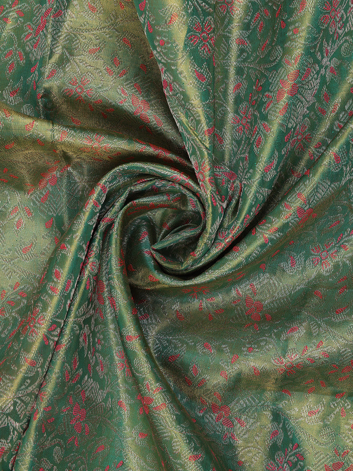 Mint Green Floral Woven Motifs Pure Kanchipuram Tissue Silk Saree - Diadem