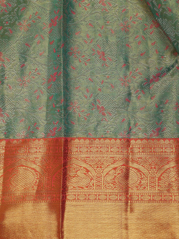 Mint Green Floral Woven Motifs Pure Kanchipuram Tissue Silk Saree - Diadem