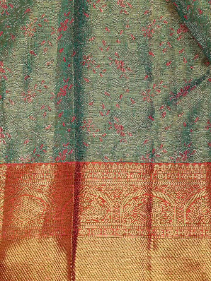 Mint Green Floral Woven Motifs Pure Kanchipuram Tissue Silk Saree - Diadem