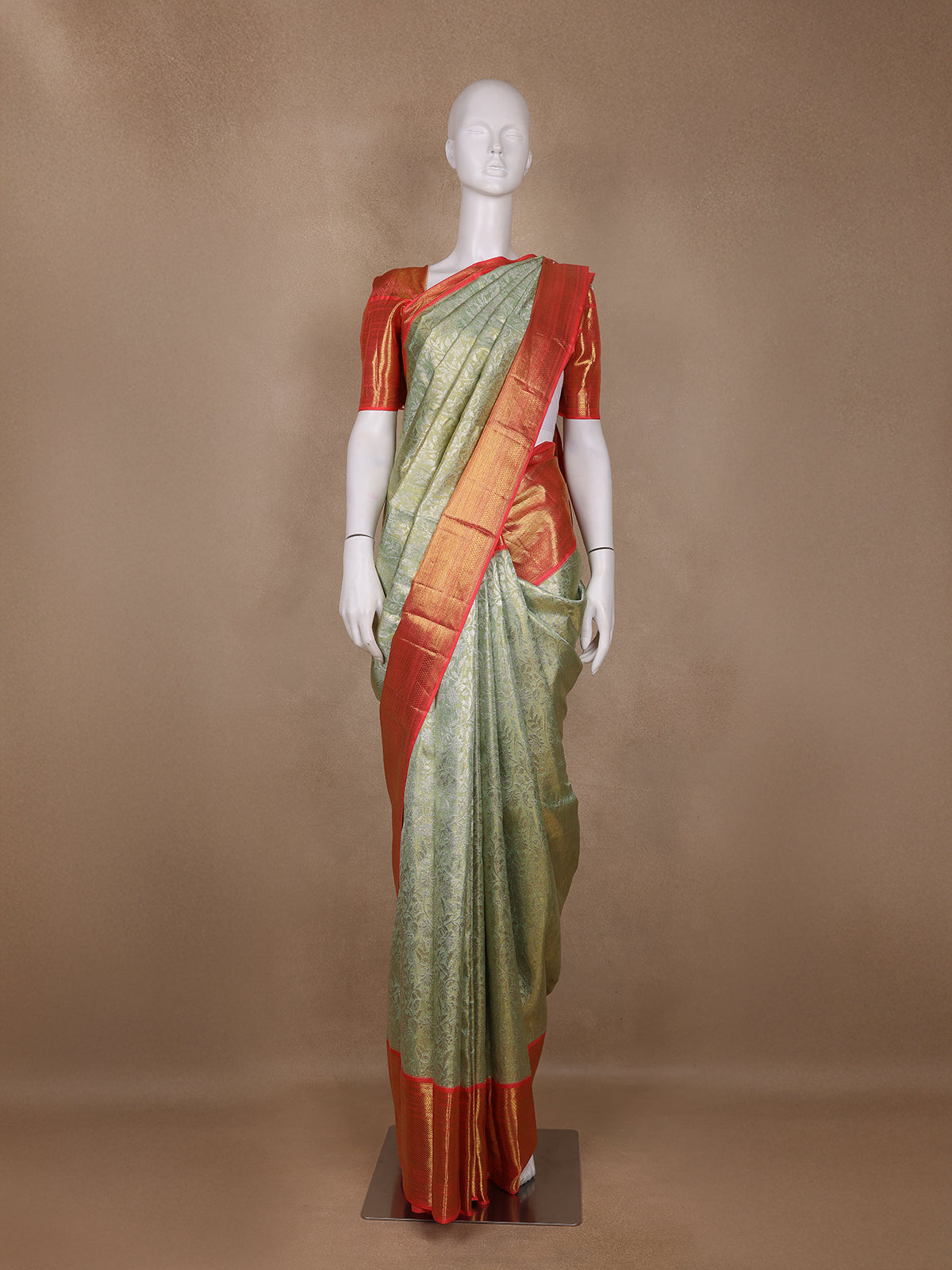 Mint Green Floral Woven Pure Tissue Silk Saree - Diadem
