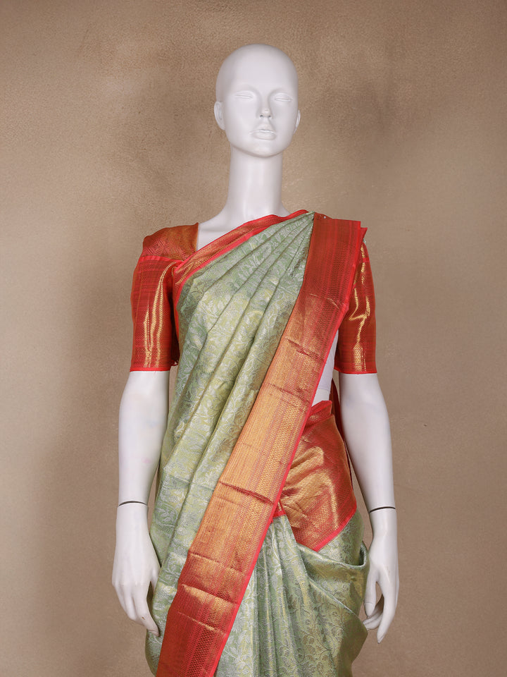 Mint Green Floral Woven Pure Tissue Silk Saree - Diadem
