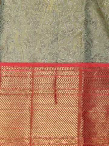 Mint Green Floral Woven Pure Tissue Silk Saree - Diadem