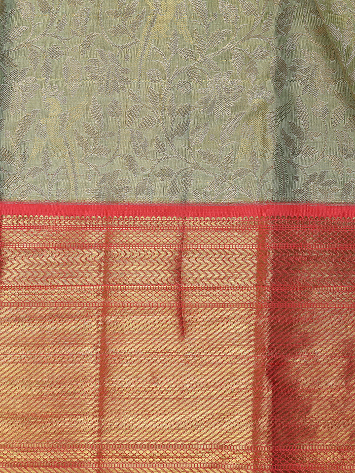 Mint Green Floral Woven Pure Tissue Silk Saree - Diadem