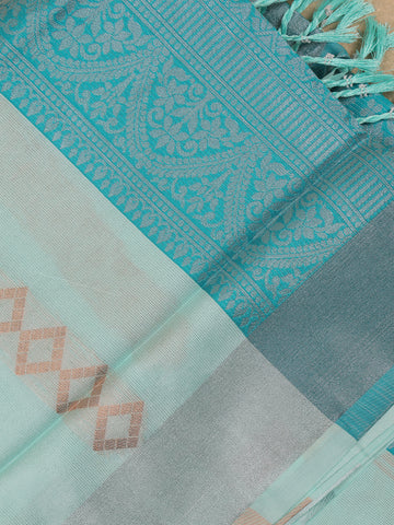 Mint Green Geometric Diamond Designed Silk Saree - Diadem