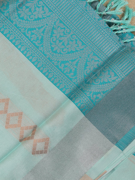 Mint Green Geometric Diamond Designed Silk Saree - Diadem